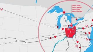 Strategisch günstige Lage: Im Umkreis einer Lkw-Tagesreise liegen 60 Prozent aller US-Fertigungsstätten und 50 Prozent aller Konsumenten der USA, also etwa 160 Mio. Verbraucher. (Wirtschaftsförderung JobsOhio)