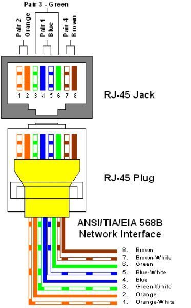 Bild 5: Eine übliche Kontaktanordnung für strukturierte Verkabelung (RJ45 Ethernet) (Elite Electronis)