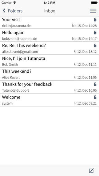 Die iOS-App von Tutanota bietet ein übersichtliches Userinterface... (Tutao)