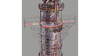 Durch 3D Gerüstplanung konnte die nicht-alltägliche Gerüstkonstruktion in 65 Meter Höhe präzise geplant werden. (Bild: Bilfinger)