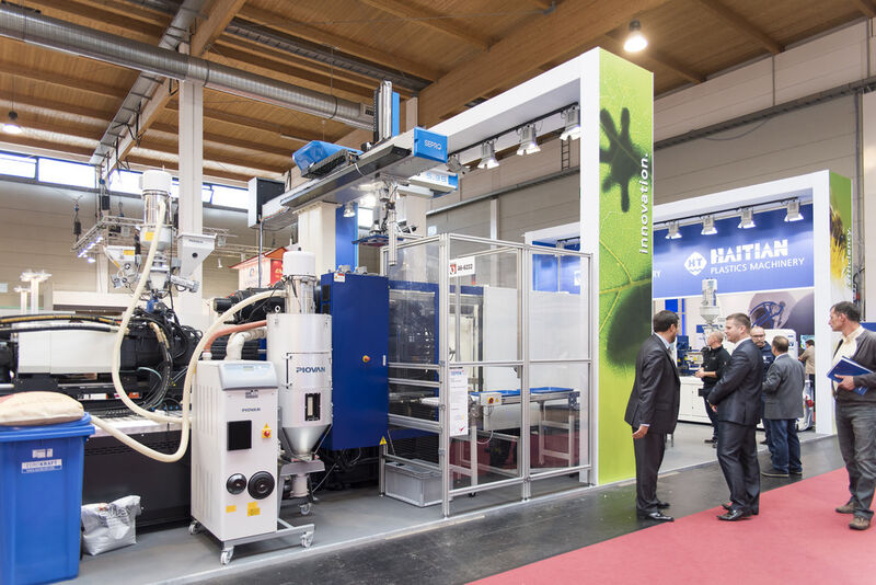 Fakuma international trade fair for plastics processing with regard to all types of plastics has kicked off at Friedrichshafen on October 14, 2014. The ‘plastics processing showcase’, which places second in global rankings for its sector, presents the entire process sequence beginning with R&D, right on up to mass production of plastic parts, assemblies and complete devices made of plastic with integrated functions to expert visitors from all over the world. (Picture: Schall)