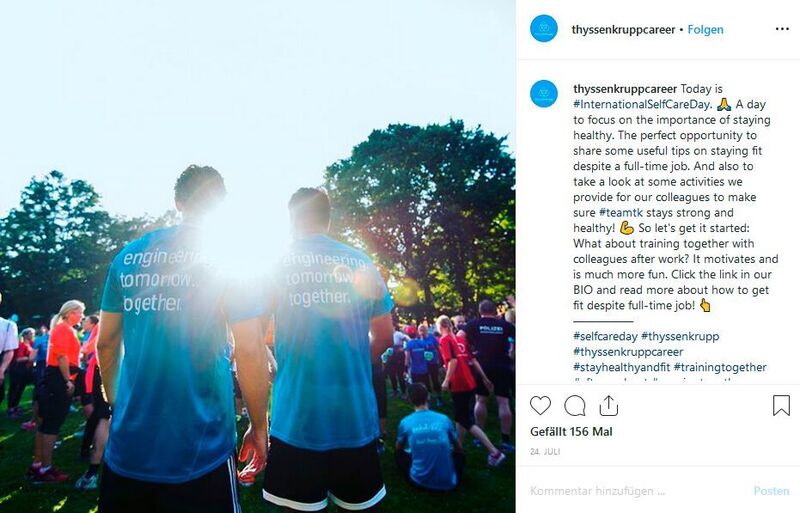 Karriere-Account von ThyssenKrupp: Im War for Talents verschwimmen zunehmend auch die Grenzen zwischen Privatem und Beruf. (Screenshot Instagram Thyssenkrupp)
