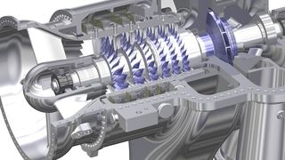 Der MAX1-Axialkompressor verbindet erstmalig die Vorzüge von Industrieverdichtern und Flugzeugtriebwerken. (Bild: MAN)