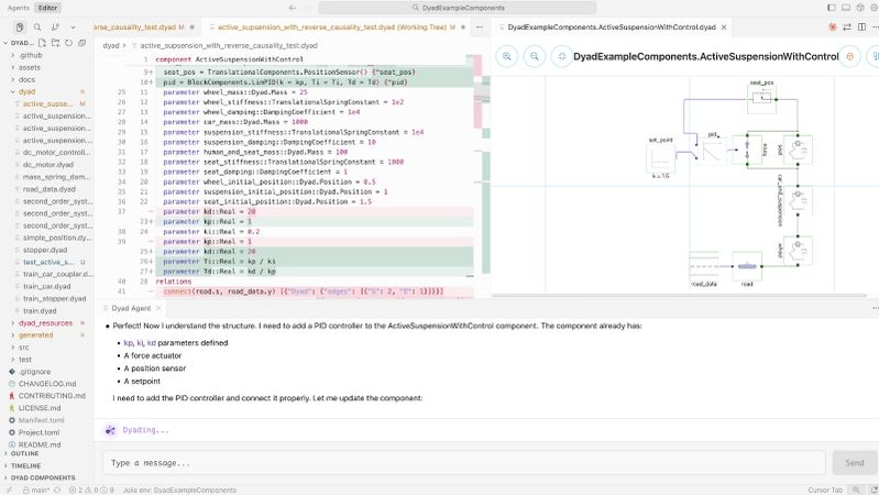 Mit Dyad AI überprüfen und leiten Ingenieure den Prozess, während Agenten den End-to-End-Workflow ausführen, um das Verhalten zu validieren, Parameter anzupassen und Designs durch automatisierte, physikalisch fundierte Schleifen zu verfeinern.(Bild:  Julia Hub)
