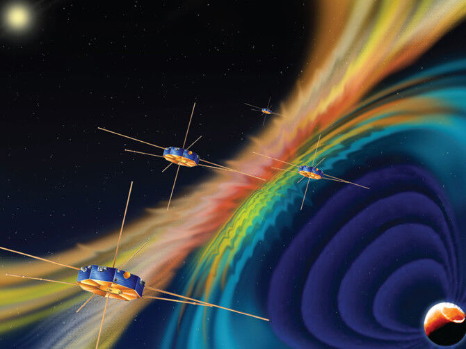 Beim NASA-Forschungsprojekt Magnetospheric Multiscale (MMS) wird das Magnetfeld der Erde erforscht. Die MMS-Mission soll erstmals ein dreidimensionales Abbild davon liefern, wie sich erdnahe Magnetfelder trennen und wieder verbinden. Faulhaber-Motoren sollen dabei helfen. (Bild: Faulhaber)