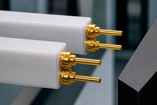 Bild 5: Diese gute Detaillösung vermeidet Störungen bei der Messung von Batteriezellen, weil die Prüfspitzen von Kunststoff umgeben sind.(Bild:  Burster)