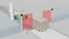 Eine Lösung mit dynamischer Formatanpassung von Leuze kann Übergabestationen lückenlos absichern. (Bild: Leuze)