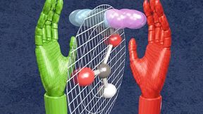 Die quantenmechanische Nullpunktschwingung, das „Zittern“ der Atome, macht die Ameisensäure zu einem chiralen (händischem) Molekül, dessen beide Formen sich wie die rechte und linke Hand nicht in Deckung bringen lassen. (Bild: Institut für Kernphysik, Goethe-Universität Frankfurt)