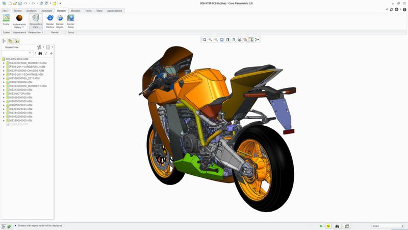 Screen Shot aus Creo 2.0: Eine «RC8» von KTM. (Bild: PTC)