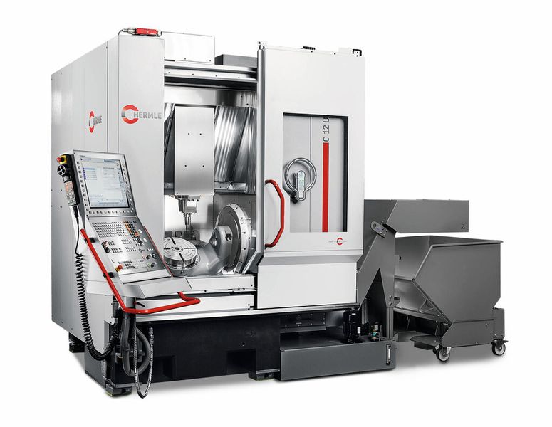 Das neue Bearbeitungszentrum C 12 U dynamic als Komplettmaschine mit NC-Schwenkrundtisch. (Bild: Hermle)