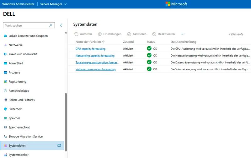 Das Windows Admin Center kann anzeigen, ob für Server in nächster Zeit Probleme bei der Auslastung von Ressourcen zu erwarten sind. (Bild: Joos - Microsoft)