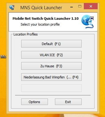 Abbildung 4: Nach der Einrichtung von Mobile Net Switch Quick Launcher (QMNS) können Anwender auch mit den Funktionstasten zwischen den Profilen wechseln. (Joos)