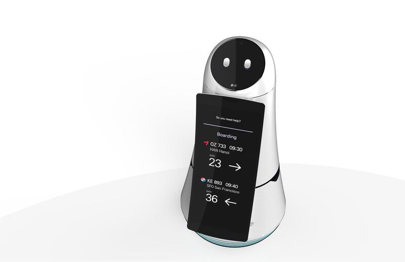 Der Airport Guide-Roboter kann sich mit dem Zentralcomputer des IIA verbinden, um Reisende u.a. über Boarding-Zeiten sowie die Standorte von Restaurants und Geschäften zu informieren.  (LG)