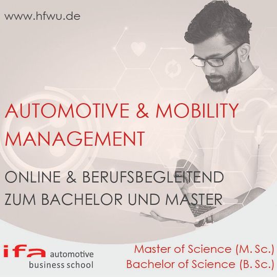 Das IfA bietet neue Online-Lernkonzepte für berufsbegleitenden Studiengänge zur Automobil- und Mobilitätswirtschaft. Das IfA bietet neue Online-Lernkonzepte für berufsbegleitenden Studiengänge zur Automobil- und Mobilitätswirtschaft.