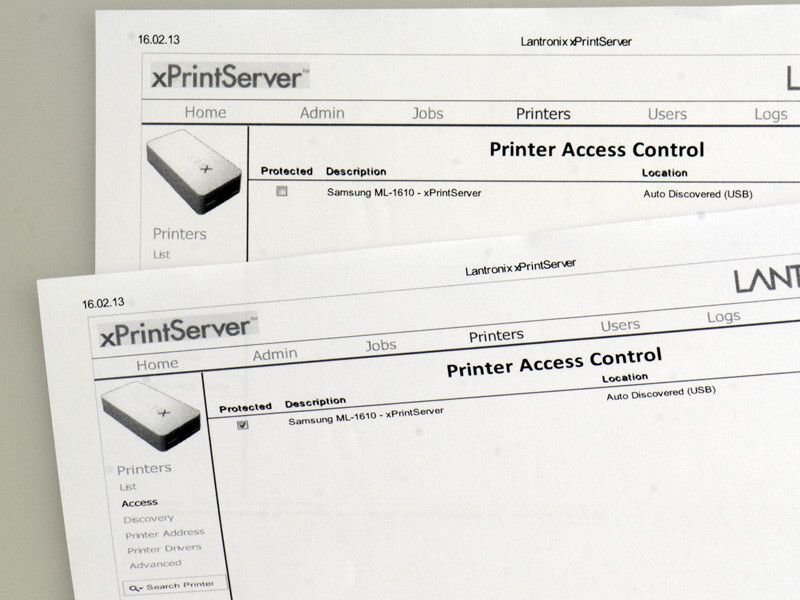 Mit Windows-Desktops leistete sich das Zugriffsmanagement allerdings einige Schwächen. Unser nicht authentifizierter Rechner druckte auch auf einem eigentlich gesperrten Drucker (vorderes Blatt). (Bild: Srocke)