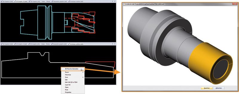 Für die Simulation richtig rotiert: Der neue «3D-Rotationsgenerator» erzeugt aus einer Hüllkontur durch Rotieren ein realitätsgetreues 3D-Modell für die Simulation. (Bild: TDM)
