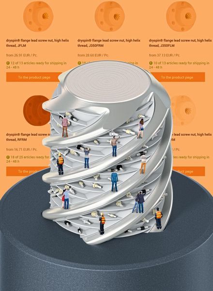 Über den Gewindeshop kann der Konstrukteur bei Igus neben metrischen Gewinden auch Trapez- und Steilgewindetriebe auswählen – in 3 Spindelmaterialien und 9 verschiedenen Mutternwerkstoffen. (Igus)