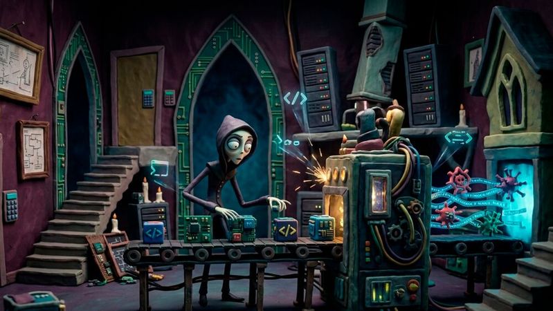 Automatisierte Angriffsfabrik: Laut HP setzen Cyberkriminelle zunehmend auf modulare Malware-Bausteine und KI-generierte Skripte, um Kampagnen schneller zusammenzustellen.(Bild:  KI-generiert)