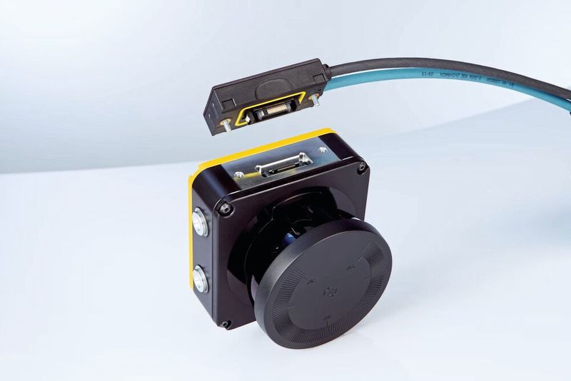 Sicherheitstechnik: Der nanoScan3 von SICK überwacht die Umgebung mit einem 275-Grad-Scanfeld bei kompakter Bauhöhe. (Bild: Sick)