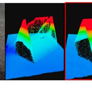 Vergleich der Messergebnisse für das „transparente Dreiecksprisma“: Originalbild (links), Doppellinse (Mitte), Dreifachlinse (rechts)(Bild:  Kyocera)
