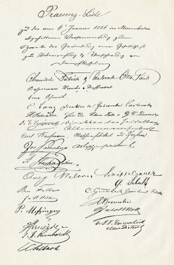 1866 Gründung: Am 6. Januar 1866 gründen 22 badische Unternehmer die „Gesellschaft zur Ueberwachung und Versicherung von Dampfkesseln mit dem Sitze in Mannheim“. (TÜV Süd)