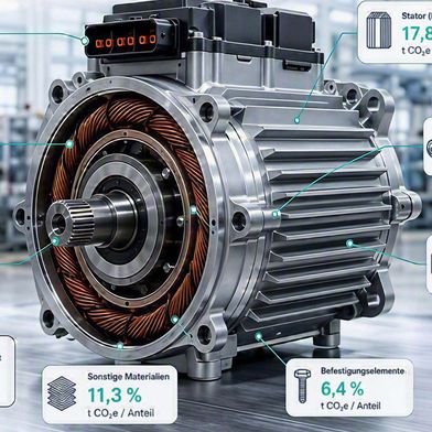 Der neue Leitfaden PCF Guidance von Factory-X hilft, die CO2-Anteile eines Produkts standardisiert, nachvollziehbar und bis auf Bauteilebene zu ermitteln. (Bild: Fraunhofer IWU I KI-generiert)