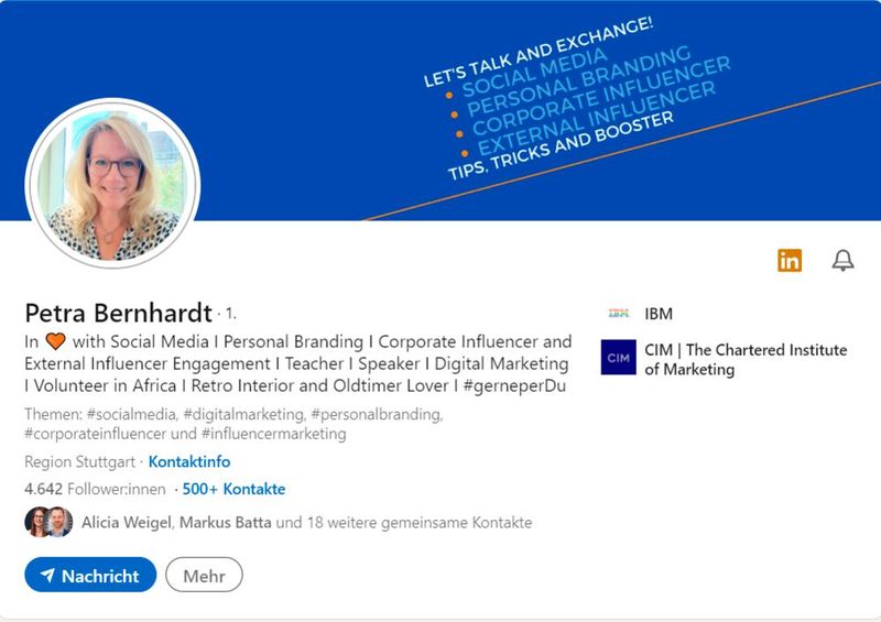 Petra Bernhardts LinkedIn Profil.