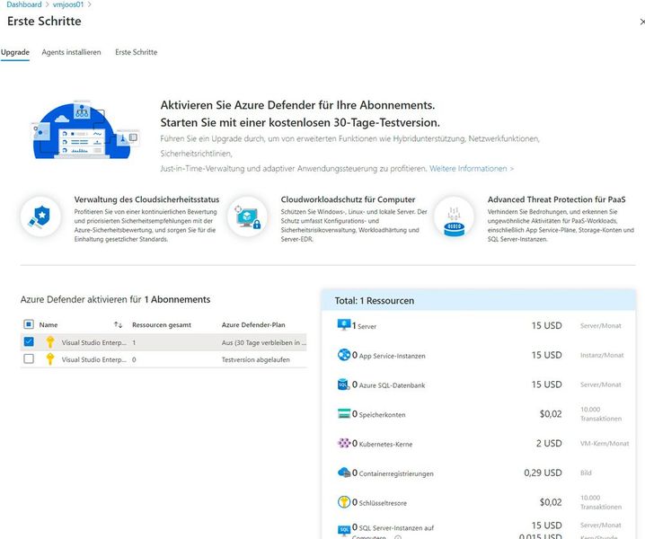 Azure Defender für mehr Sicherheit von Azure-VMs nutzen.  (Bild: Joos)