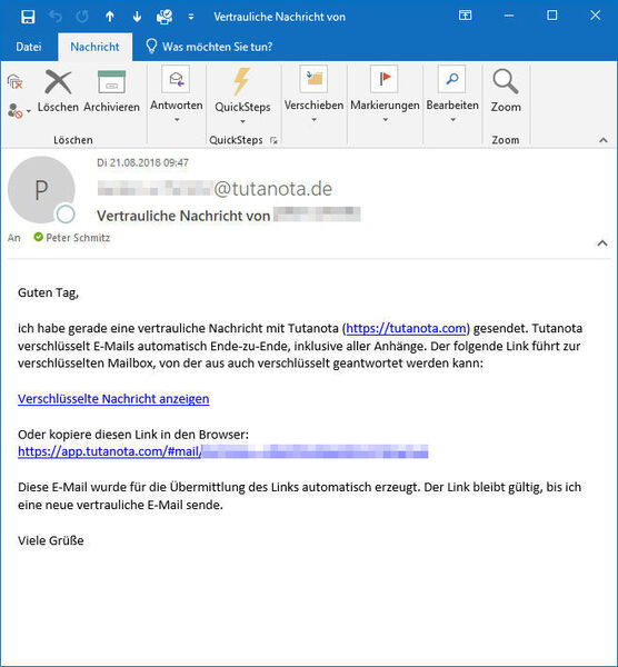 Der Empfänger erhält eine Mail die zum Start des Webclients auffordert. (VIT)
