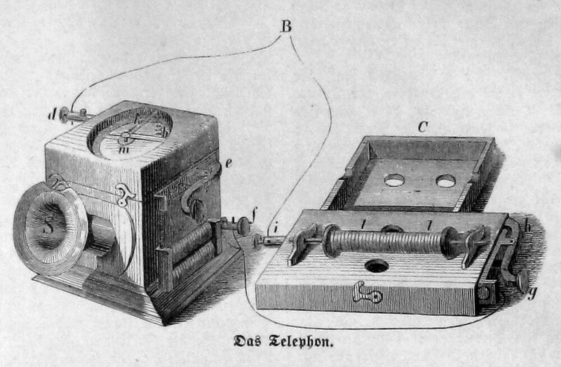 Im Bild: Zeichnung des Reis’schen Musiktelegraphen aus der Zeitschrift Die Gartenlaube, 1863.