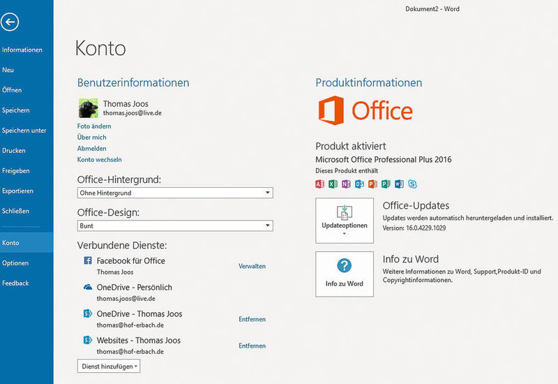 Office 2016 bietet Teamwork-Funktionen und arbeitet gut mit Windows 10. (Thomas Joos)