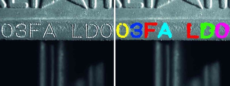 Mit OCR-Technologien lassen sich Bauteile durch Auslesen eingestanzter Zeichen und Ziffern eindeutig identifizieren. (Bild: MVTec)