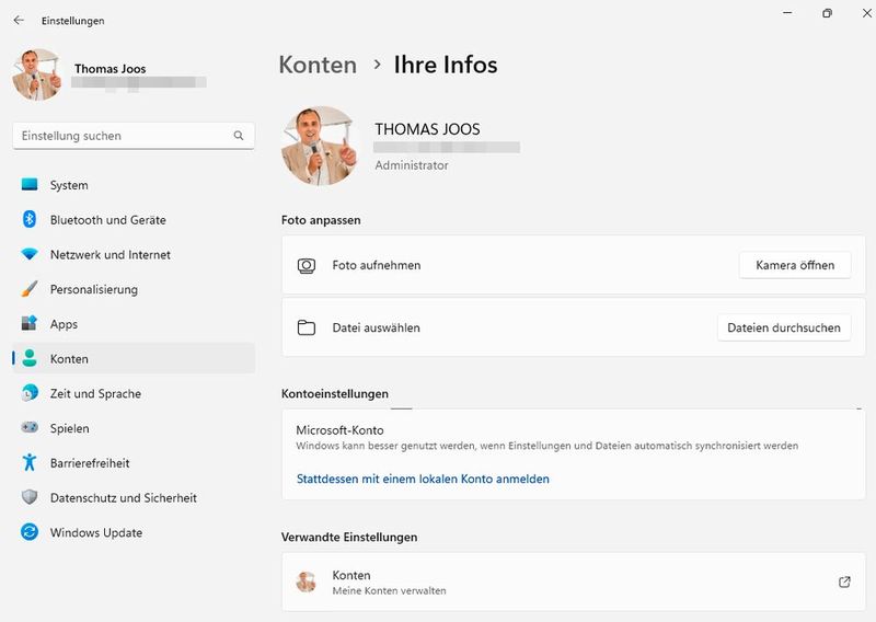 Erfolgreiche Umstellung von einem lokalen Konto zu einem Microsoft-Konto ohne Datenverlust.  (Bild: Joos | Microsoft)