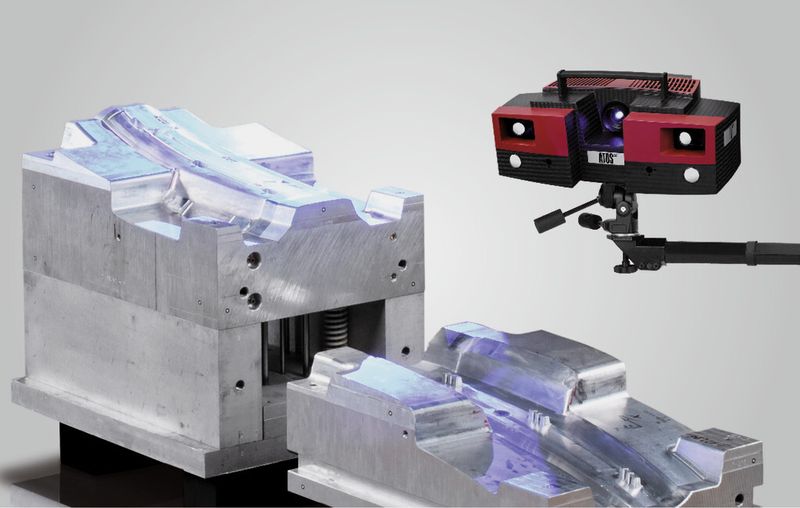 Eine neue Funktion erlaubt die Echtzeit-Messung von Bewegungen und Abweichungen. Im Live-Modul verfolgt der optische 3D-Scanner Atos Punkte und komplette Bauteilgeometrien im Raum. (Bild: GOM)