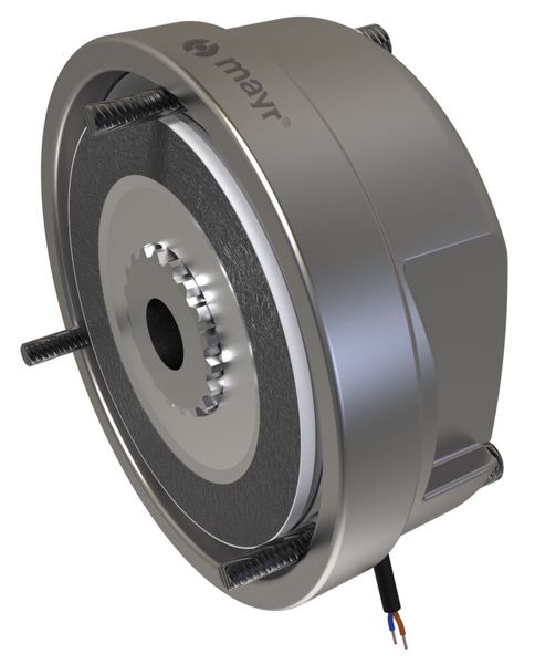 Die robusten Motorbremsen Roba-stop M sind in geschlossener und dichter Ausführung in Schutzart IP 66 verfügbar – wichtig bei einem offenen Antriebssystem oder für den Einsatz außen am FTF. (Bild: Mayr Antriebstechnik)