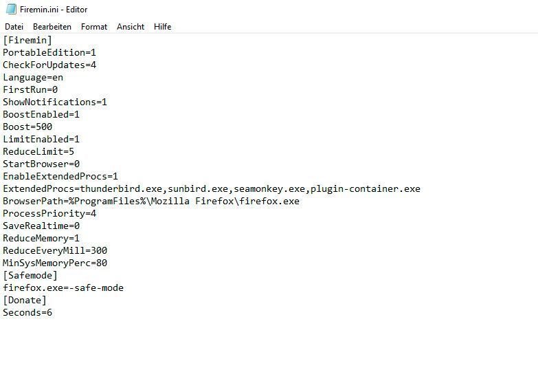 Mit Firemin.ini kann die Konfiguration über eine Textdatei konfiguriert werden. (Joos/Firemin (Screenshot))