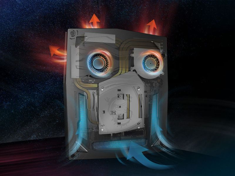 Insgesamt acht Heatpipes und zwei flache Lüfter führen die Wärme von CPU und GPU ab. (MSI)
