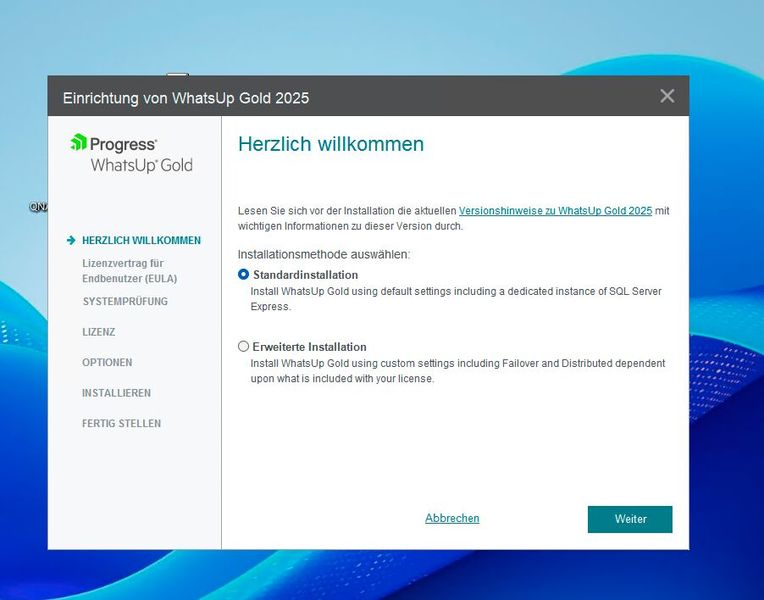 Starten der Einrichtung von WhatsUP Gold Free. (Bild: Joos | Microsoft)