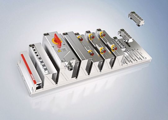 Das MX-System von Beckhoff ergibt mit Basisplatte und aufgesteckten Funktionsmodulen aus den Bereichen IPC, I/O, Motion, Relay und System eine flexible und schaltschranklose Automatisierungslösung in Schutzart IP67.(Bild:  © Beckhoff)