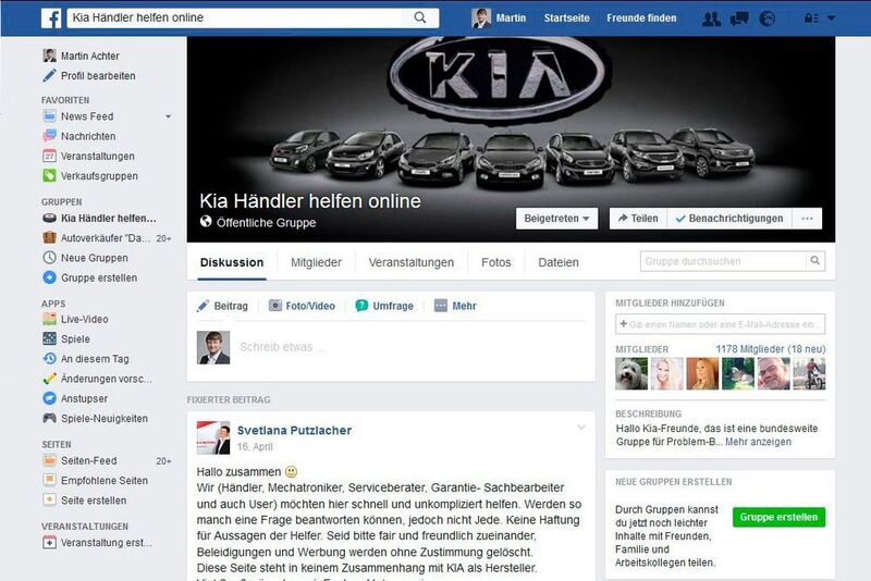 ...sondern auch in selbst gegründeten Facebookgruppen wie „Kia-Händler helfen online“. (Autohaus Putzlacher)