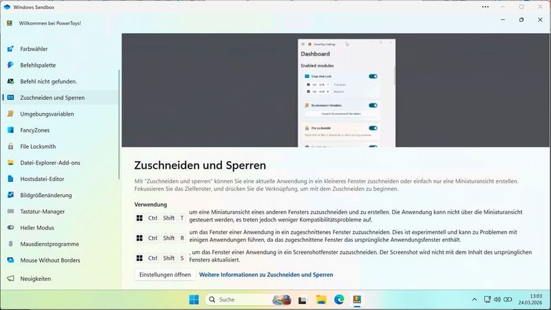 „Crop And Lock“ aus den „Powertoys“ reduziert große Programmfenster auf die relevanten Bereiche. (Bild:  Thomas Joos)