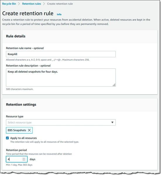 Der „Recycle Bin Administrator“ muss Regeln für das Verhalten der EBS Recycle Bin anlegen und diese in Kraft setzen. (AWS)