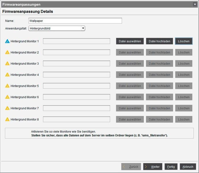 Im Rahmen der Firmware-Anpassung lassen sich für bis zu acht Monitore pro Gerät Hintergrundbilder festlegen. (IAIT / IGEL)