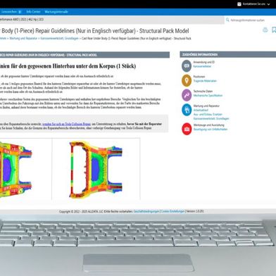 Alldata Repair stellt laut Hersteller Tesla-Reparaturrichtlinien mit visuellen Diagrammen bereit, die Karosseriebetrieben bei der Schadensbewertung helfen sollen.

 (Bild: Alldata)