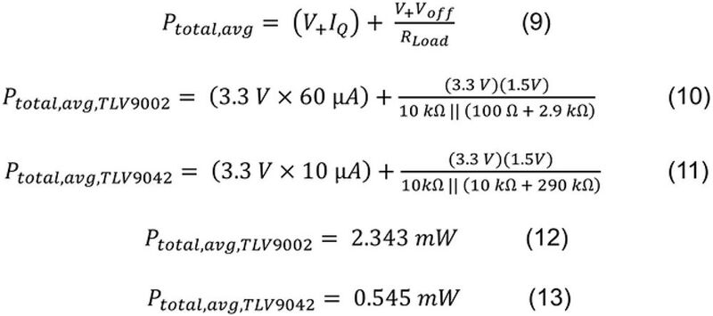 Bild 6: Berechnung der durchschnittlichen Gesamtleistung für die Entwürfe mit dem TLV9002 und dem TLV9042.