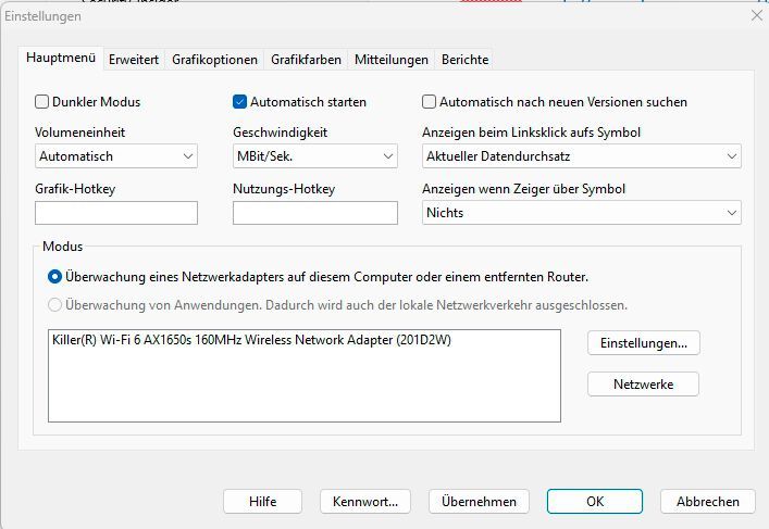 Anpassen der Einstellungen von SoftPerfect Networx. (Bild: Joos - SoftPerfect)
