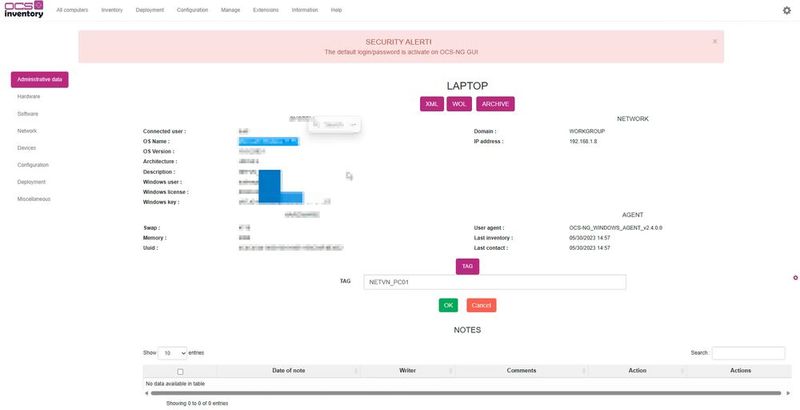 Anzeigen von Informationen aus OCS Inventory. (Bild: Joos - OCS Inventory / FactorFX)