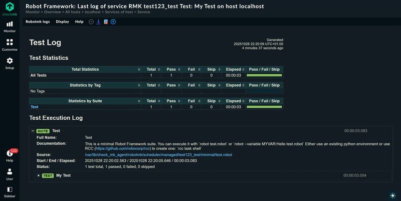 Robot-Framework-Bericht via Robotmk in Checkmk. (Bild: Lang | Checkmk)