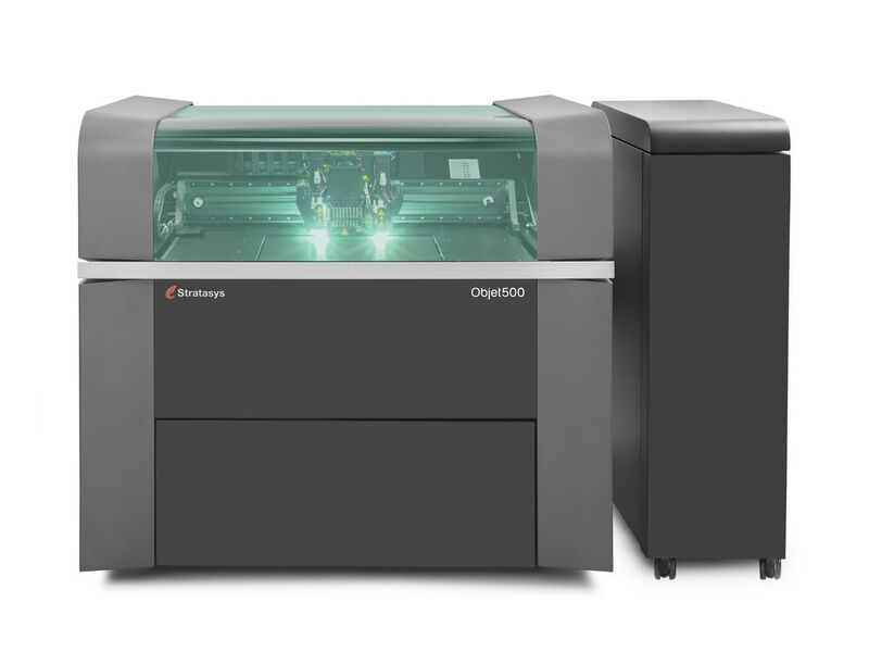 Die Objet-3D-Drucker arbeiten mit Photopolymeren, die mit UV-Licht sofort aushärten. (Bild: Stratasys)