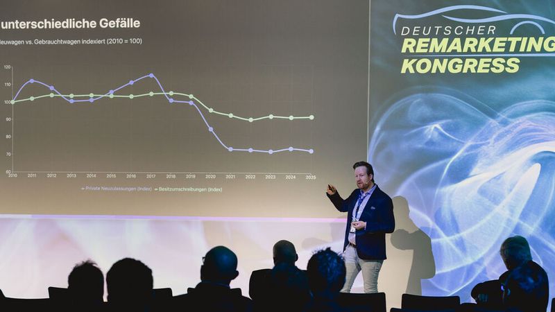 Wird aus dem Nischenprodukt Gebrauchtwagenleasing das Kernprodukt der Zukunft? Dieser Frage ging Marc Adelhütte, Leiter Händlergeschäfte der MeinAuto GmbH, in seinem Vortrag nach. (Bild: Stefan Bausewein)